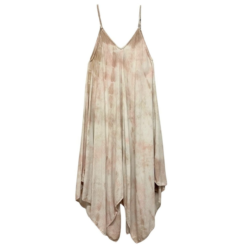 Mono B Tie Dye Beige Pink Handkerchief Hem Swing Dress Spaghetti Strap